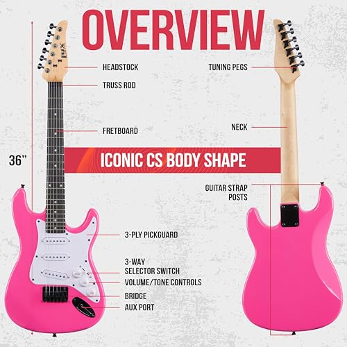 LyxPro 36 Inch Electric Guitar and Kit for Kids with 3/4 Size Beginner’s Guitar, Amp, Six Strings, Two Picks, Shoulder Strap, Digital Clip On Tuner