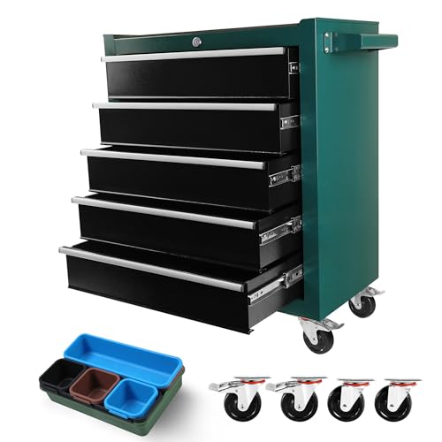 5-Drawer Rolling Tool Chest, Modular Tool Cabinet with Brake Casters & Removable Drawers, Workshop Toolbox Cart for Factory/Garage, Black