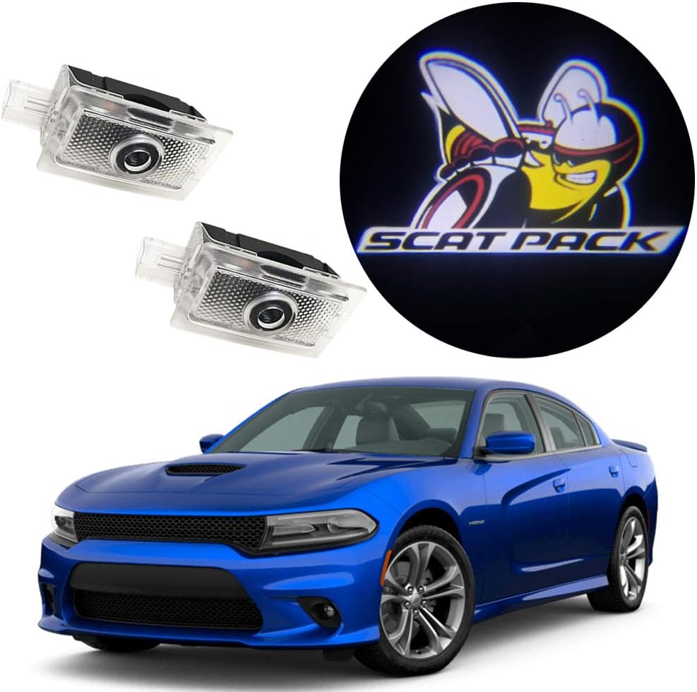 Eastfly Never Fade Car Door LED Logo for Dodge Projector Ghost Shadow Charger Magnum Puddle Courtesy Step Lights (8. Scat Pack Emblem on White for