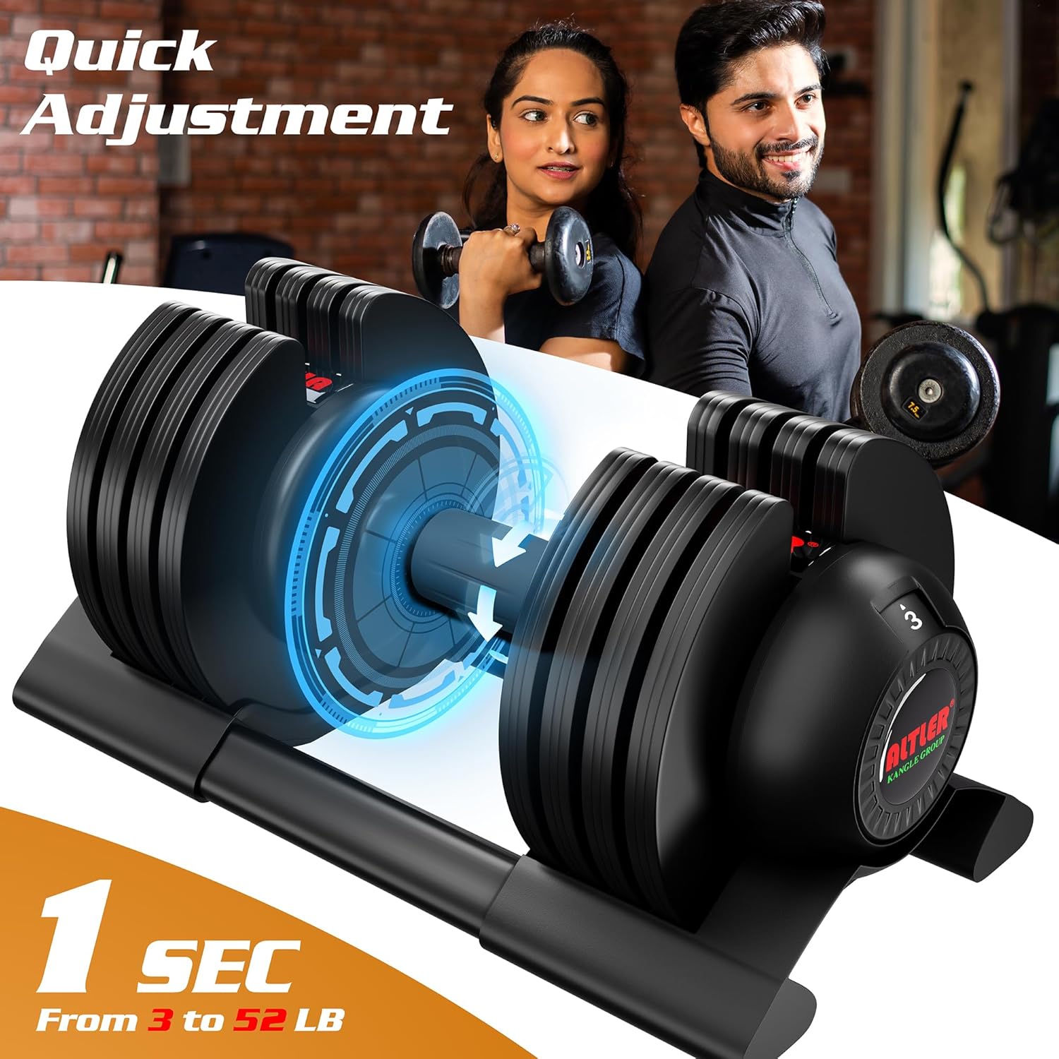 Adjustable Dumbbell, 2PCS 52lb Dumbbell Set with Tray for Workout Strength Training Fitness