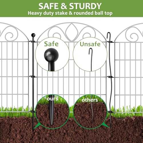 8 Panels No Dig Tall Garden Fence Panel – 48" H X 21' L Rustproof Metal Dog Fence Outdoor for Yard, Decorative Animal Barrier Fence for Pet