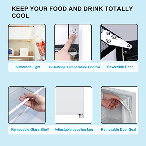 Frestec Compact Fridge 3.2 CU.FT. Mini Dorm Refrigerator Small Fridge with Freezer, 37 dB Low Noise, Adjustable Temperature, Reversible Door
