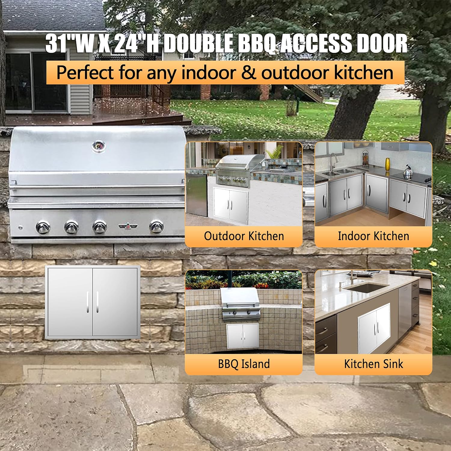 KODOM Outdoor Kitchen Doors 31W x 24H BBQ Double Access Door