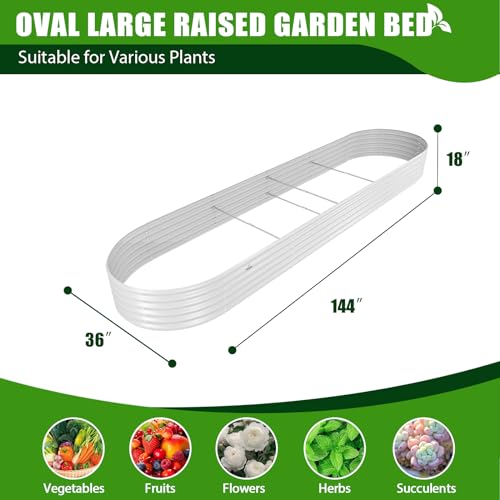 A ANLEOLIFE 8X4X1.5 ft Galvanized Raised Garden Beds Outdoor, Oval Large Metal Planter Box for Planting Vegetables Flowers Herb