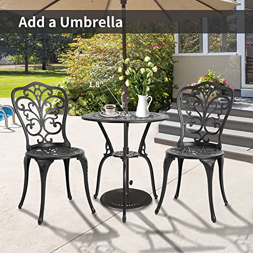 HOMEFUN Bistro Table and Chairs Set of 2 Outdoor 3 Piece Patio Set, Rose Pattern Cast Aluminum Bistro for Garden Balcony