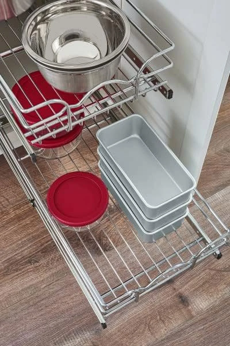 ZFGSUIJN 2-Tier Kitchen Cabinet Pull Out  and Drawer Organizer Slide Out Pantry  Basket in Multiple Sizes  12 x 18 In  5WB2-1218CR-1
