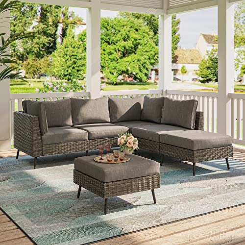 LAUSAINT HOME Outdoor Patio Furniture, 8 Piece Outdoor Sectional Sofa PE Rattan Wicker Patio Conversation Sets
