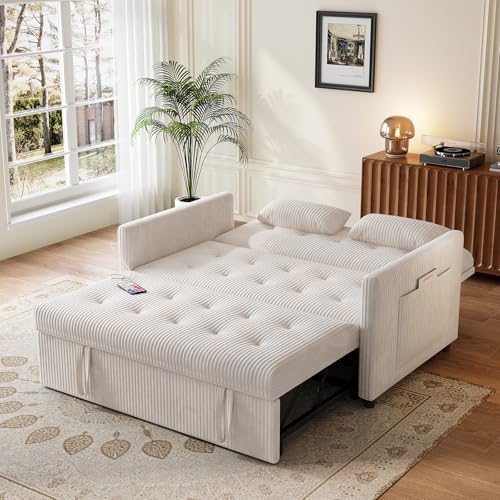 Sofa Bed, Loveseat 3-in-1 Sleeper Sofa with Pull Out Bed, Pockets and USB