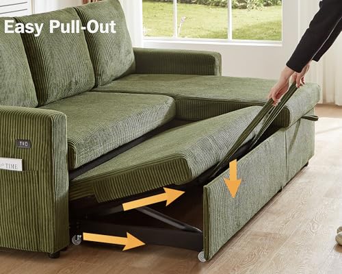 81" Sleeper Sofa Bed with Pull Out Bed, L Shaped Couch Sectional Sleeper Sofa, Pull Out Couch with Reclining Backrest, Reversible Storage Chaise