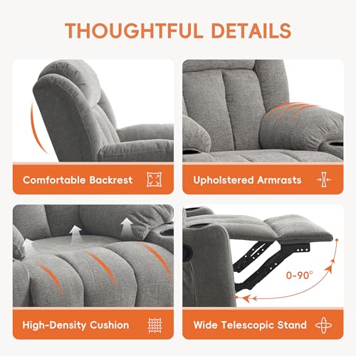 Rocker Swivel Recliner Chair for Adults, Overstuffed Large Manual Recliner Glider with Massage and Heat