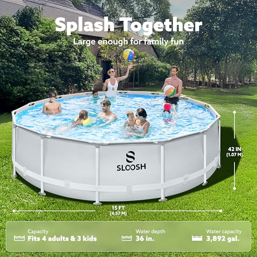 SLOOSH Round Above Ground Pool - 10ft x 30inch Outdoor Round Frame Above Ground Swimming Pool Set Kiddie Pool for Kids Adults with Filter Pump