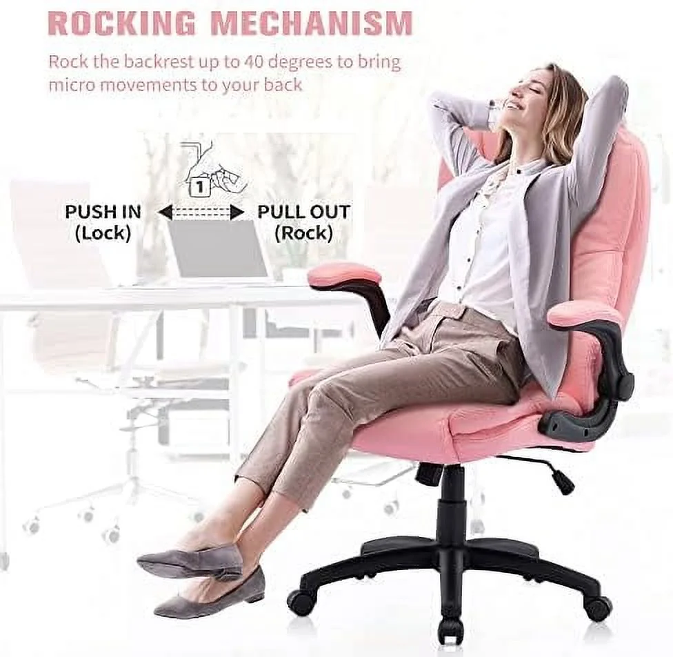 HOOMHIBIU High Back Office Chair  Leather Executive Office Chair  Ergonomic Home Office Desk Chair with Flip-up Arms  Comfortable Double Thickening