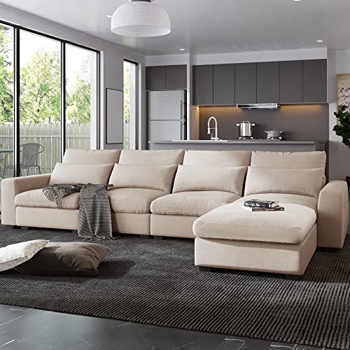 JULYFOX Sectional Couch Sofa w/Chaise 102 in Wide 10 inch Extra Thick Padded L-Shaped 3-seat Corner Couch Sofa with Reversible Ottoman Chaise Lounger