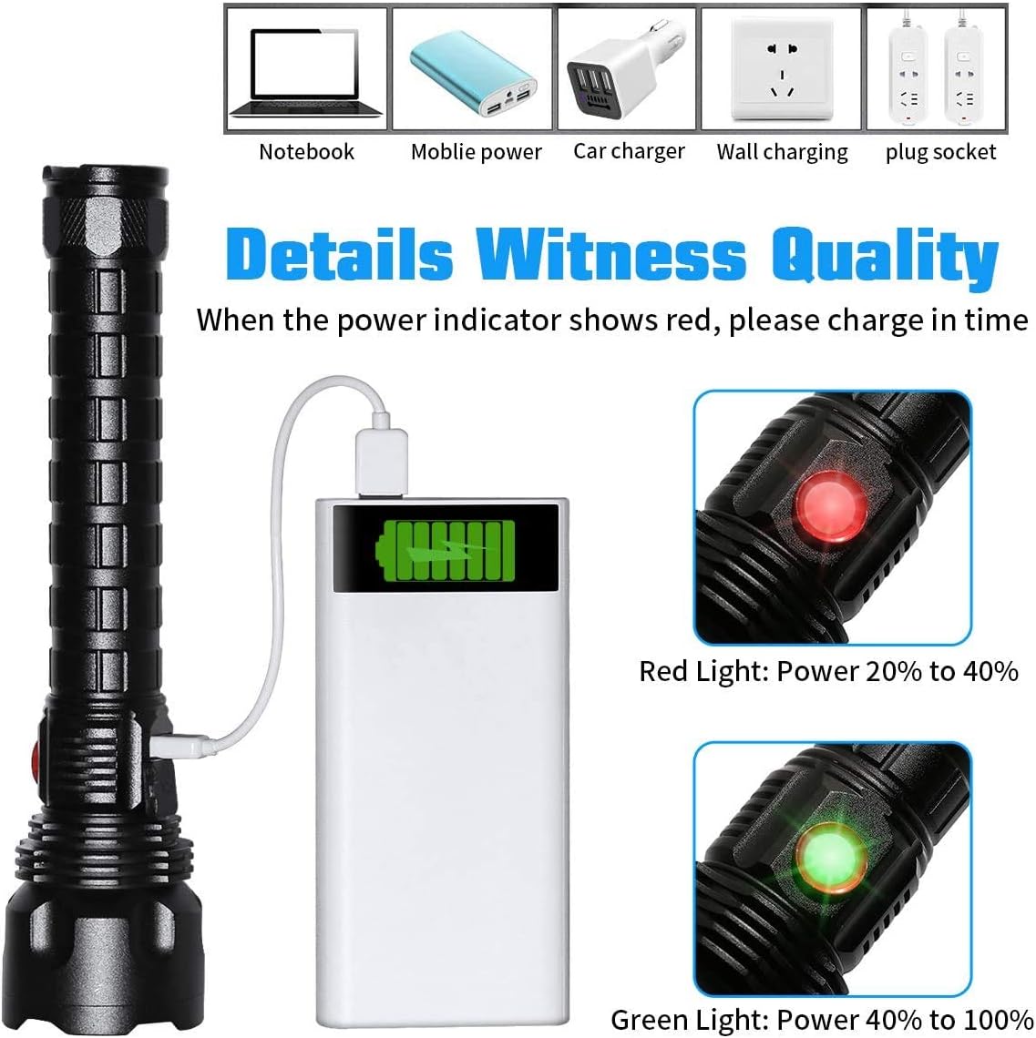 High Power XHP90 LED Flashlight 30000 Lumens Ultra Bright XHP90 LED Handheld Flashlight USB Type-C Rechargeable Torch Adjustable Zoomable Waterproof