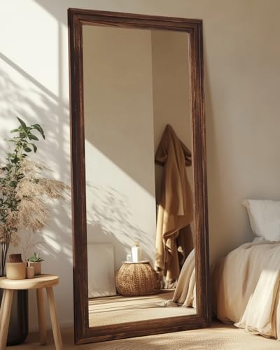 Full Length Mirror, 71"×32" Wooden Mirror Full Length with Stand Wood Floor Mirror, Oversized Stand Up Mirrors Large Wall Mirrors