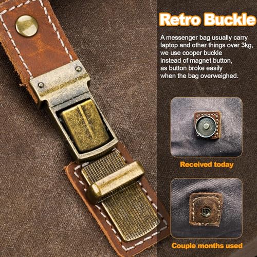 Laptop Messenger bag for Mens 15.6 Inch, Waterproof Vintage Genuine Leather Mens Briefcase shoulder bag 16 Storage Pockets