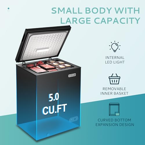 EUHOMY 3.5 Cu.Ft Chest Freezer with Removable Basket, Small Deep Freezer Adjustable 7 Thermostat, Quiet Mini Freezer Free-Standing Top Door