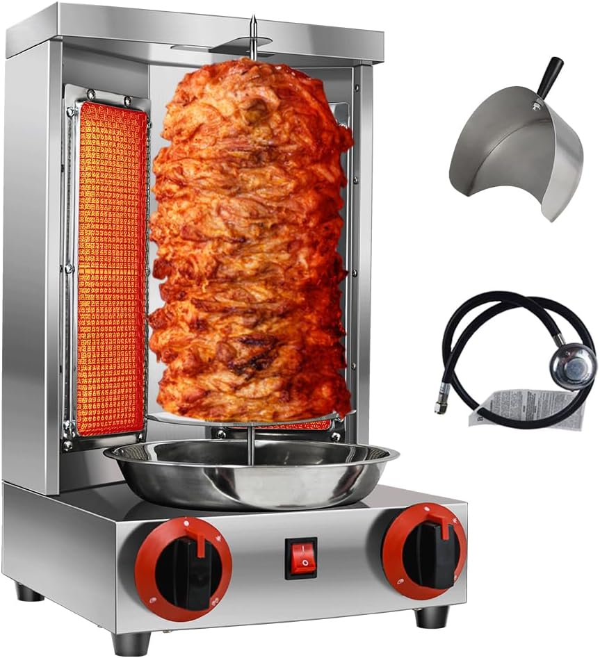 Li Zhen Shawarma Machine Gas Vertical Doner Kebab Machine Shawarma grill Vertical Rotisserie Machine Propane Vertical Broiler with 2 Burner and Meat