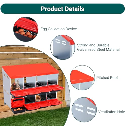 Chicken Nesting Box, 10 Hole 2 Layer Hen Nest Box with Legs, Roll Away Eggs Laying Boxes,Cleanable Pull Out Hen Roosting Boxes
