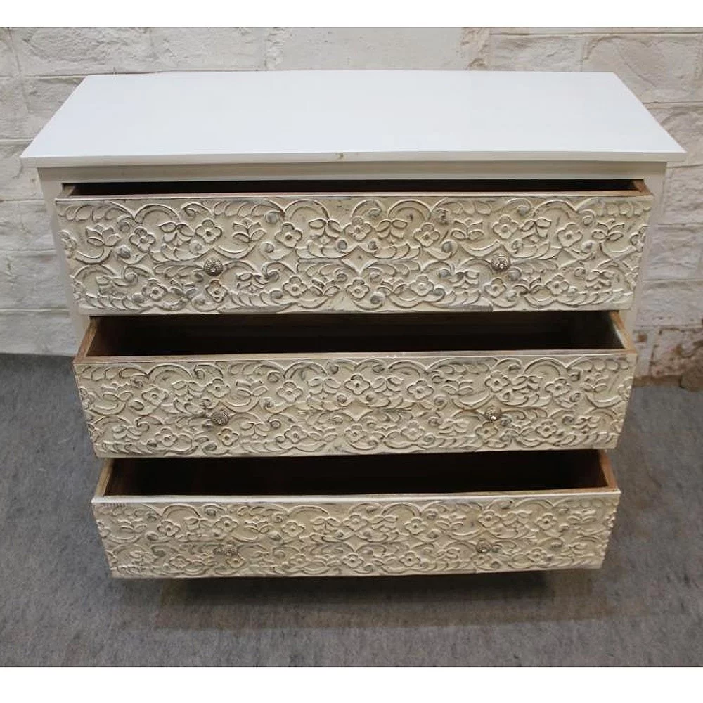 India Handcarved Mango Wood 3 drawer Dresser