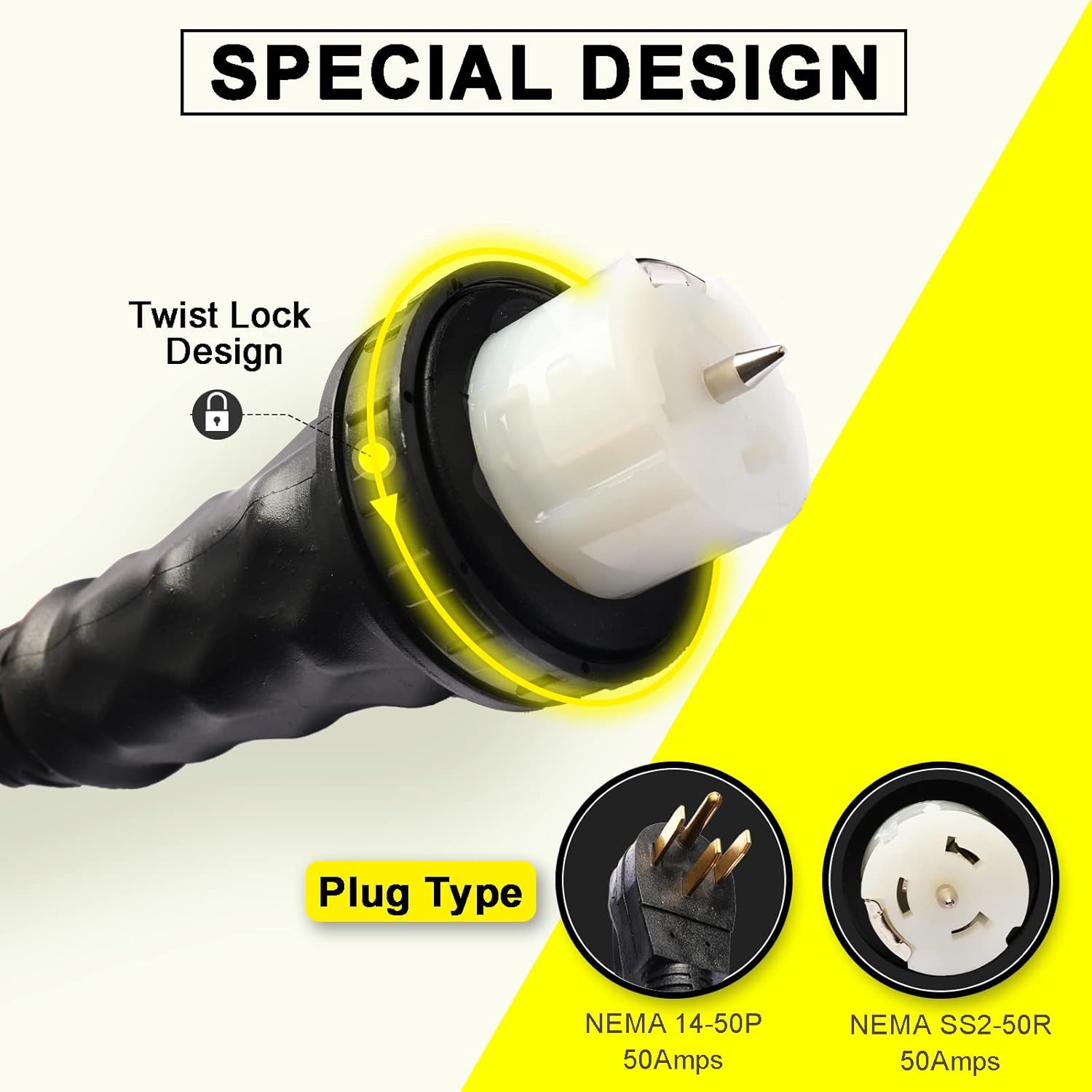 MULMART 50 amp Generator Cord,10FT, Generator Cords 50 amp, STW 6/3 + 8/1, 125V/250V, 12500W, Generator Extension Cord, NEMA 14-50P & NEMA SS2-50R