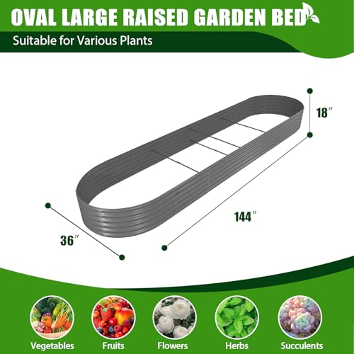 A ANLEOLIFE 8X4X1.5 ft Galvanized Raised Garden Beds Outdoor, Oval Large Metal Planter Box for Planting Vegetables Flowers Herb