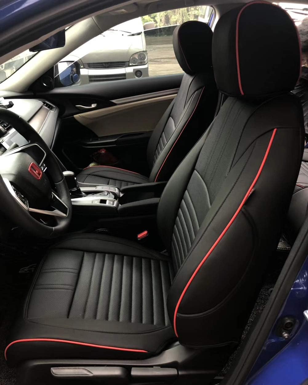 EKR Custom Car Seat Covers for Select Honda Civic Sedan,LX 2016 2017 2018 2019 2020 2021 - Leatherette (Red)