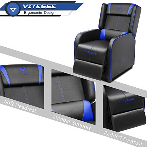 Vitesse Gaming Recliner Chair Racing Style Single Ergonomic Lounge Sofa Modern PU Leather Reclining Home Theater Seat for Living Gaming Room (Blue)