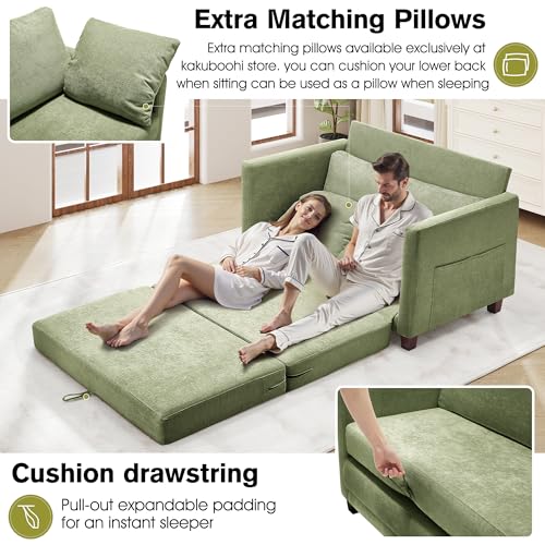 51" Loveseat Sleeper Sofa Bed, Chenille Convertible Floor Sofa Bed for Small Spaces, Folding Couch Bed with Deep Seat, 2 Pillows & Solid Frame