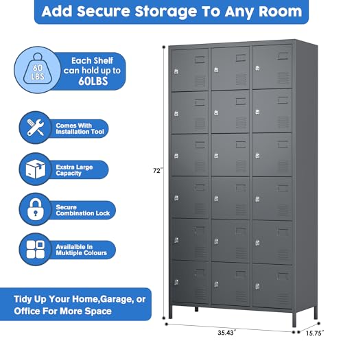 6 Door Metal Storage Locker 18 Hooks,Metal Locker for Employees with Lock for School Garage Office Gym Bedroom,Assembly Required