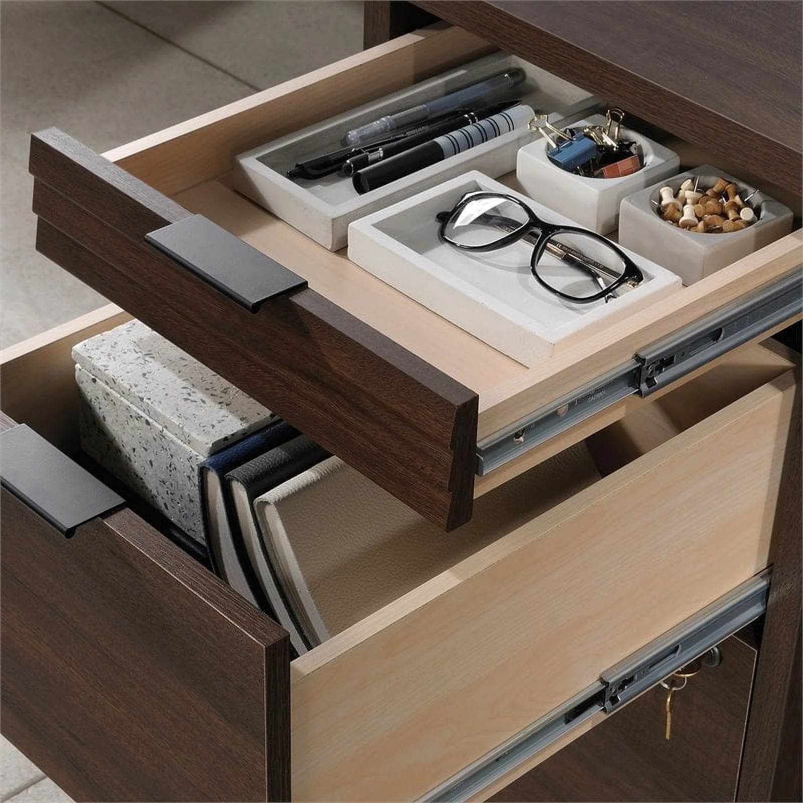 Pemberly Row 72" Wooden Knee Space Computer Credenza Desk in Spiced Mahogany