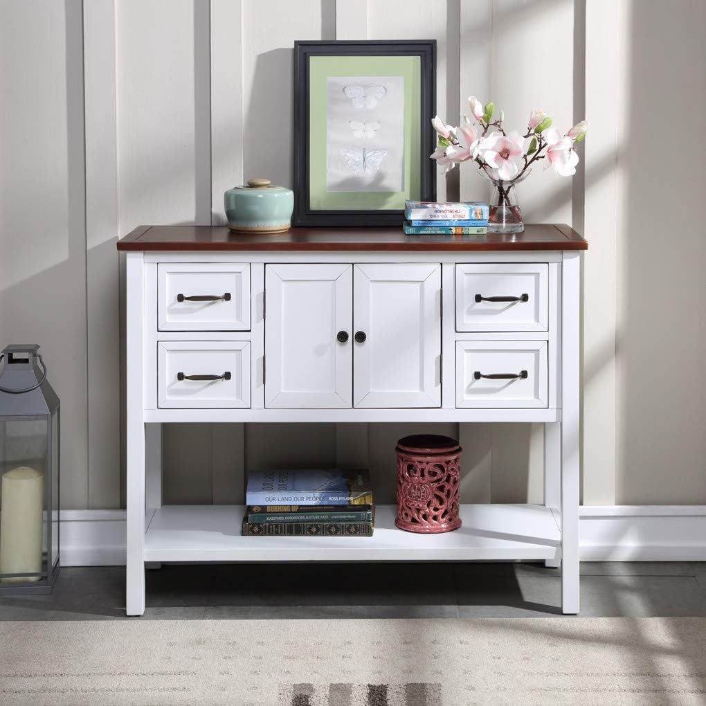 Modern Console Table Sofa Table, Rockjame Wood Accent Table, Buffet Table, Entryway Table End Table for Living Room with 4 Drawers