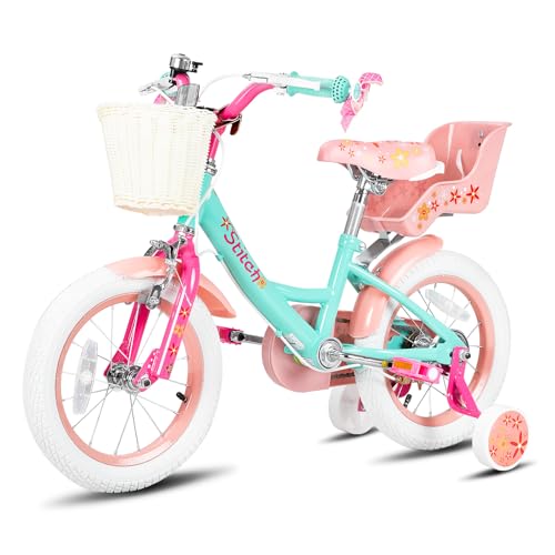 JOYSTAR Unicorn Kids Bike for Girls Ages 2-9 Years Old, 12 14 16 18 Inch Kids Bike with Training Wheels, Doll Seat, Streamers and Basket
