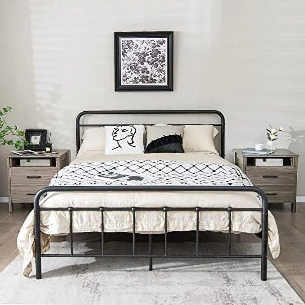 RUNFAYBIU Nightstand with 2 Drawers   Wooden End Side Tables with Open   and Cable Hole  Multifunctional 2-Drawer Night Stand  Farmhouse Bedside