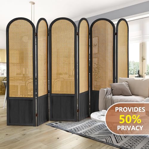 5.9 Ft Tall Hand-Woven Rattan Room Divider 3 Panels, Wood Room Divider Panel, Folding Screen Divider Wall, Wall Divider for Room Separation