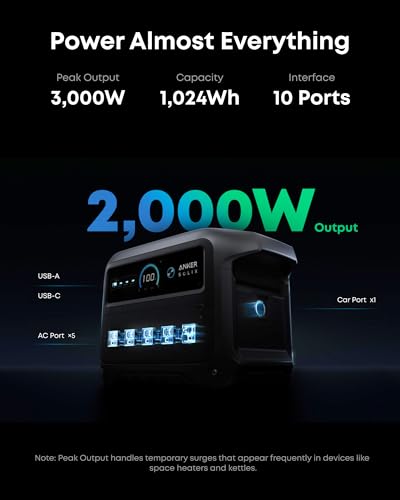 Anker SOLIX C1000 Gen 2 Portable Power Station, 2,000W (Peak 3,000W) Solar Generator, Full Charge in 49 Min, 1,024Wh LiFePO4 Battery for Home Backup