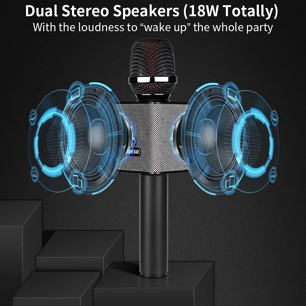 Karaoke Microphone for Adults,Portable Handheld Karaoke Mic Speaker,Wireless Bluetooth MIC Sys,Surround Stereo Lossless Sound,Voice Changer,8H Singing