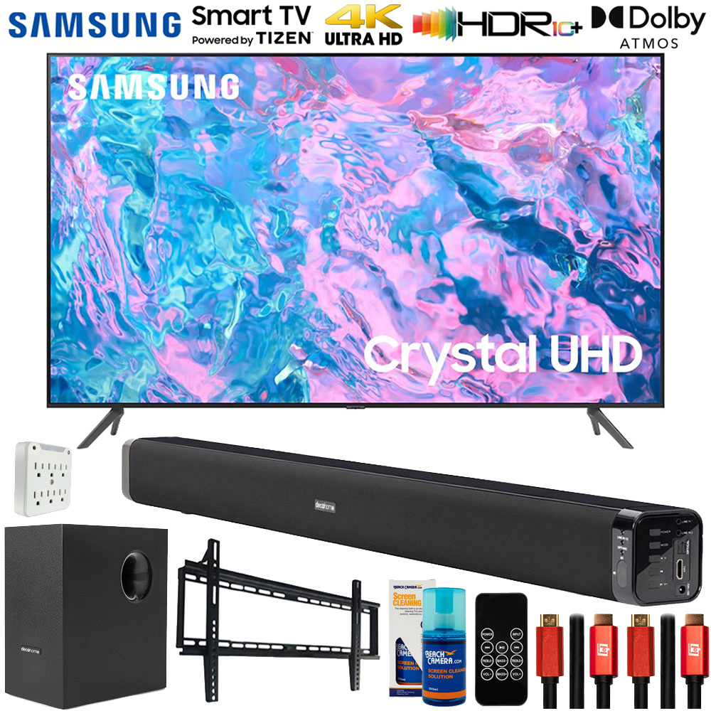 Samsung UN58CU7000 58 inch Crystal UHD 4K Smart TV Bundle with Deco Gear Home Theater Soundbar with Subwoofer, Wall Mount Accessory Kit