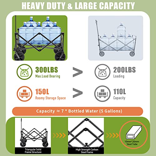 Collapsible Outdoor Utility Wagon with 300 lbs Capacity,Heavy Duty Folding Wagon with Side Pocket