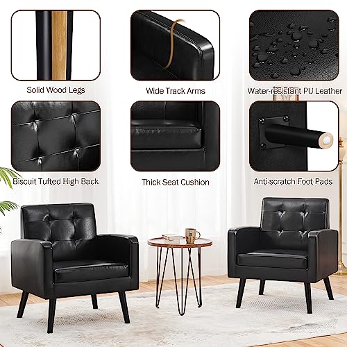 Yaheetech Mid-Century Accent Chairs, PU Leather Modern Upholstered Living Room Chair