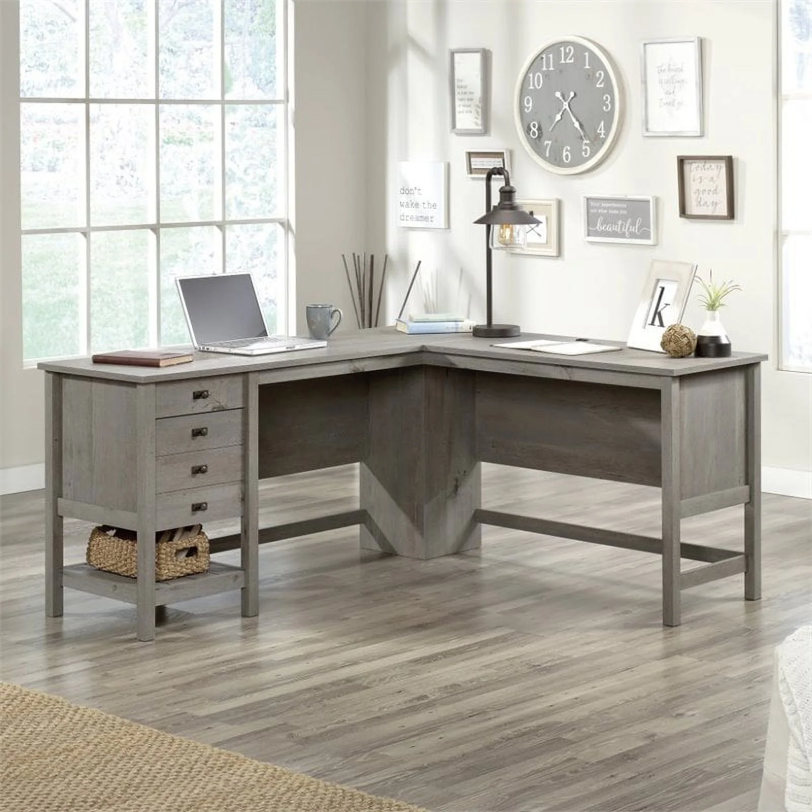 Home Square 3 Piece Set with 3-Shelf Bookcase L-Shape Computer Desk Coffee Table
