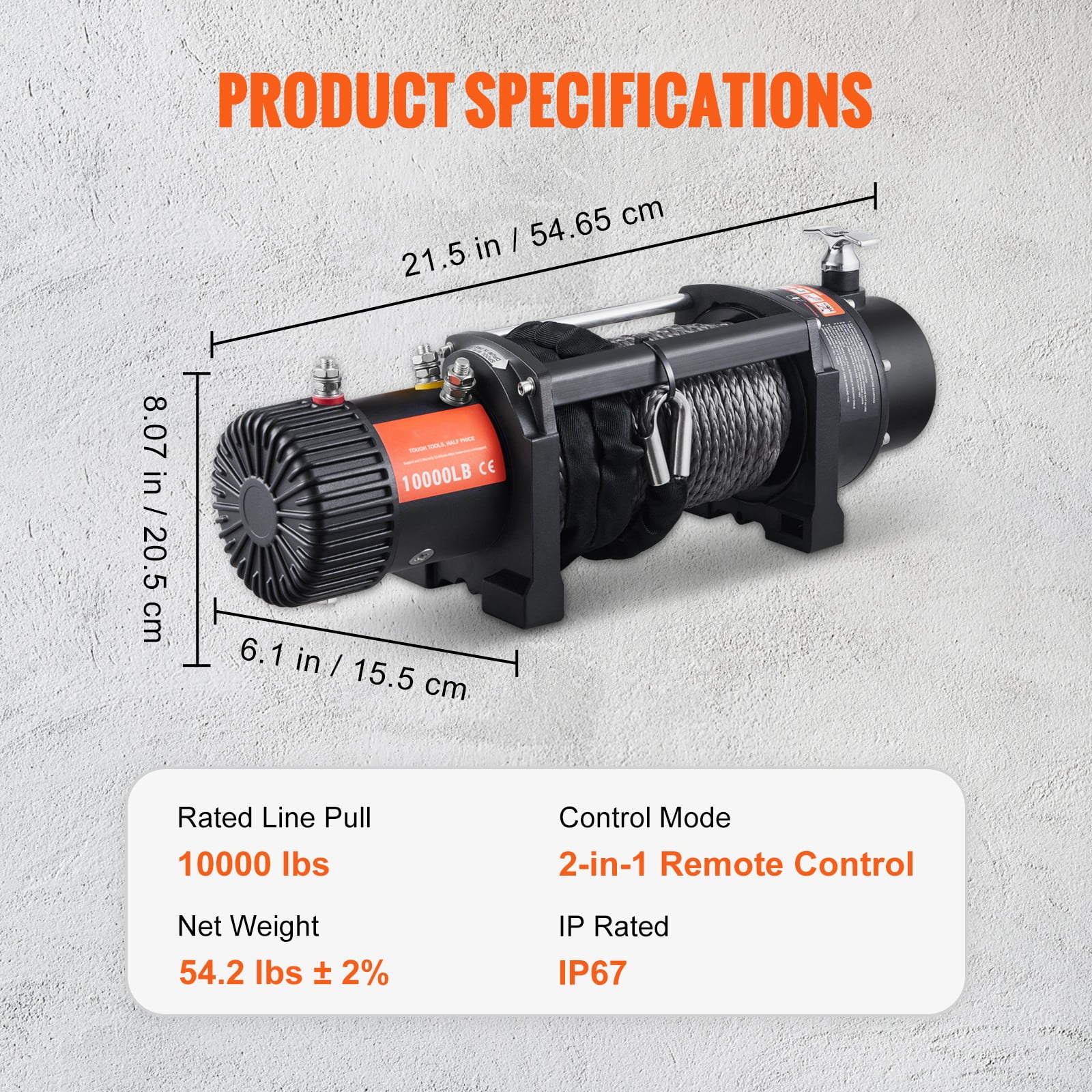 BENTISM Electric Winch, 12V 10,000 lb Load Capacity Nylon Rope Winch, IP67 85ft ATV Winch with Wireless Handheld Remote