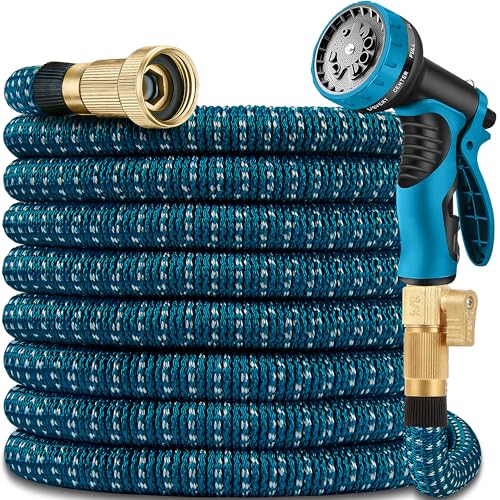 100 FT Expandable Garden Hose - 2024 Version, Lightweight, No-Kink Flexible Water Hose with 3/4" Solid Brass Fittings, Extra Strength Fabric