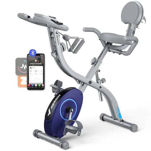 MERACH Folding Exercise Bike, Foldable Stationary Bikes for Home, 4 in 1 Upright Indoor Cycling Bike with 16-Level Magnetic Resistance