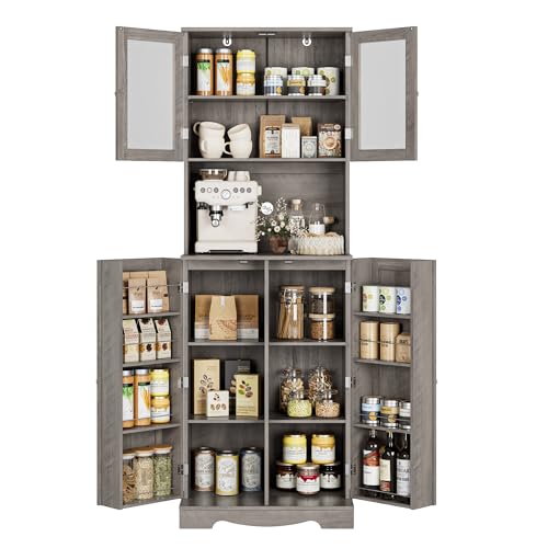 HOSTACK 71'' Pantry Cabinet, Tall Storage Cabinet with Microwave Stand, Freestanding Kitchen Hutch with Doors and Adjustable Shelves