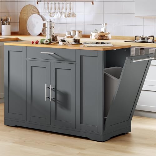 YITAHOME 53 inch Large Rolling Kitchen Island with Trash Can Storage Cabinet