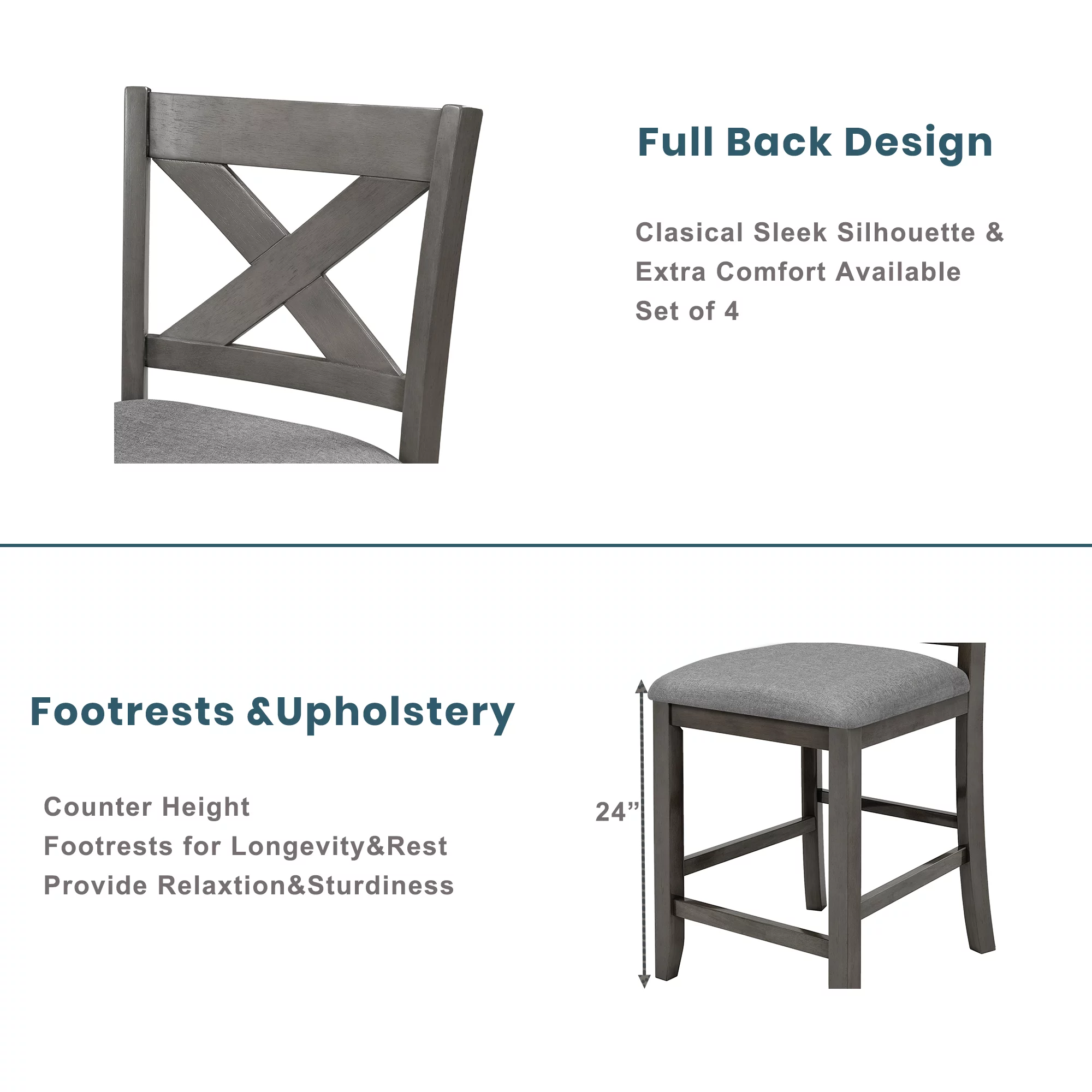 Churanty 5 Pieces Counter Height Farmhouse Dining Table for 4,Wooden Bar Table Set with 4 Chairs, Gray - Curated Treasures Market