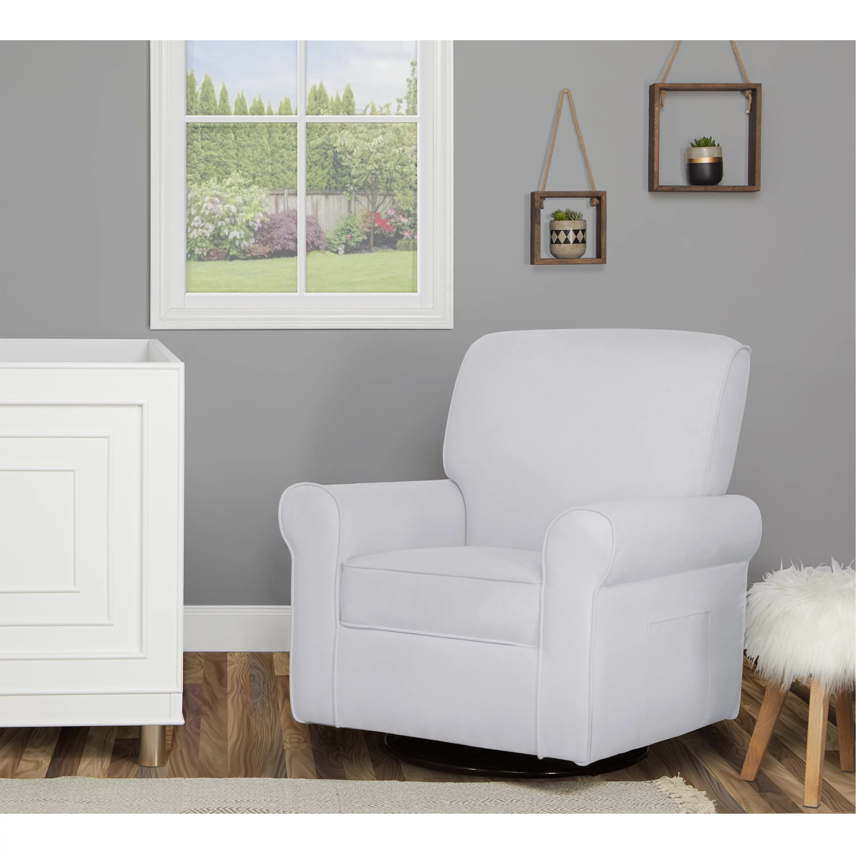 Evolur London Upholstered 360 Swivel l Glider I Rocker I Nursery Glider I Durable Soft Fabric in Gray Finish