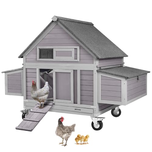 Chicken Coop Large Wooden Chicken Tractor for 6&ndash;8 Chickens, Outdoor Hen House with Metal Run Poultry Cage-Upgraded All Metal Frame