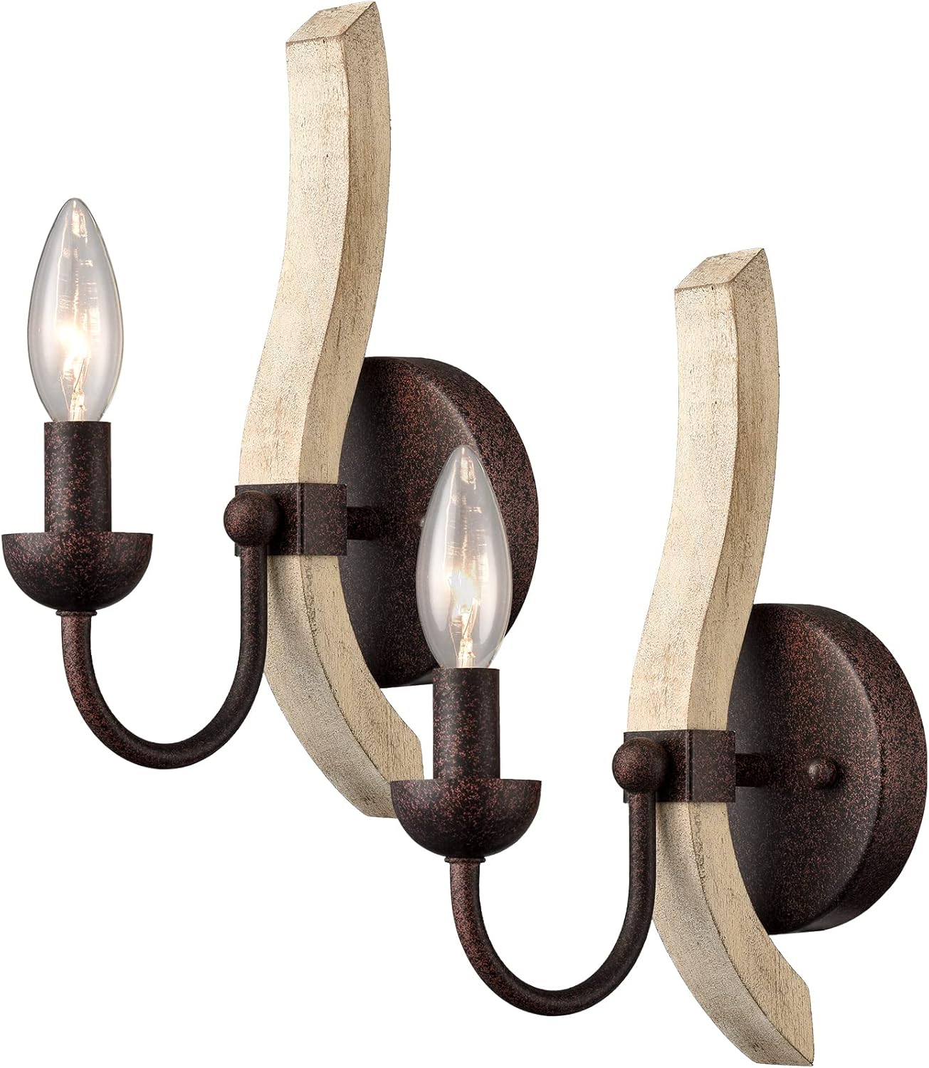 YUBOLE Farmhouse Wooden Wall Sconces Rustic Metal Candle Wall Light Fixture Set of Two